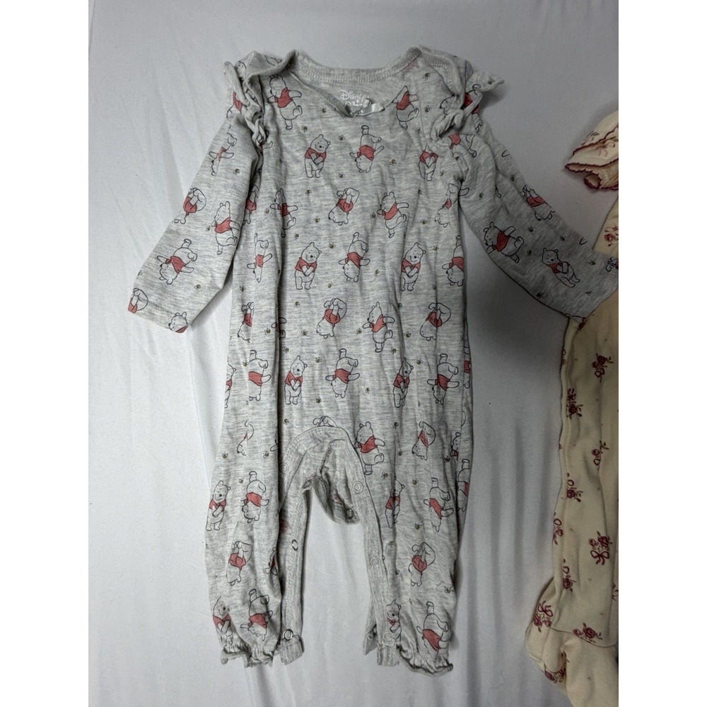 3 Baby Girl Sleeper Romper Lot 6-9 Months Disney Baby Rabbit Bear Winnie Pooh - Picture 6 of 7